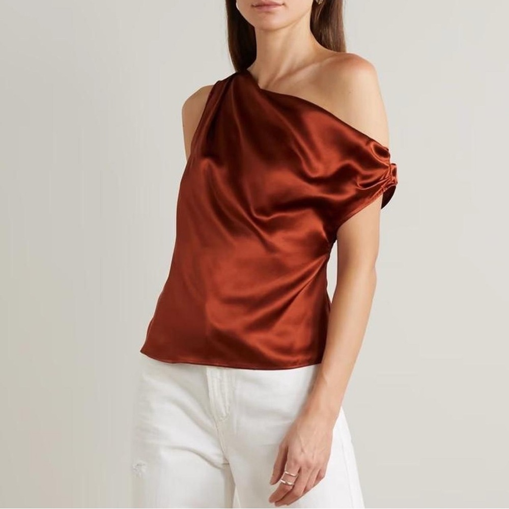 Reformation Annika Silk Off-the-Shoulder Silk Top
